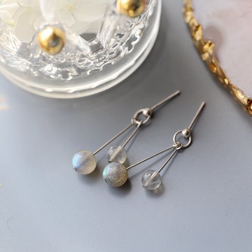 純銀月光石耳釘女新款潮氣質耳環優雅氣質小耳墜超仙耳線耳飾1入