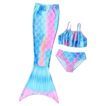 愛北鼻 美人魚泳衣3件組  140碼  美人魚尾 粉色 + 藍色