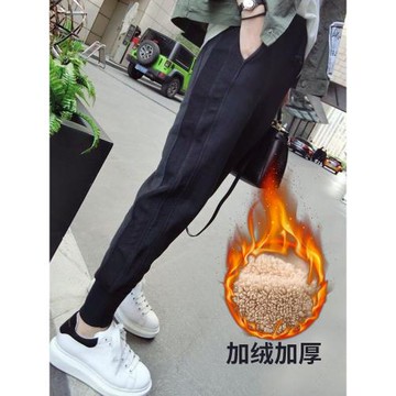 加長運動褲女秋冬款寬松外穿束腳蘿卜褲加絨顯瘦百搭羊羔絨哈倫褲