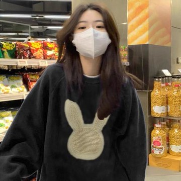 圓領衛衣女2025新款黑色寬松顯瘦oversize美式復古港味chic上衣服