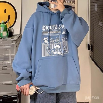 秋冬帽T 男生連帽T恤 連帽上衣 連帽衛衣 帽T 大學T 連帽衛衣男春秋新款簡約印花慵懶風chic港風寬鬆情侶外套帽衫