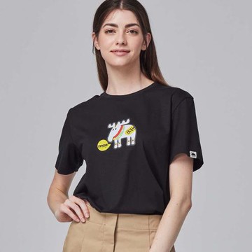 moz瑞典 招財駝鹿 舒適柔棉 100%純棉短T-萬年黑(亞洲版)女款