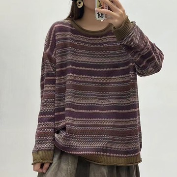 復古針織撞色條紋上衣122465C