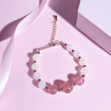 月亮石  月光石  草莓晶 水晶手鏈 天然石 生日禮物 愛情