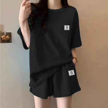 🔥免運 台灣現貨🔥女生套装 韓系套裝 華夫格短袖短褲 上衣+短褲兩件套 圓領T恤+休閒短褲 時尚女裝 不挑身材 胖瘦可穿