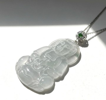 冰種翡翠觀音菩薩項鍊 925純銀墜頭 | 天然緬甸玉翡翠A貨 | 送禮
