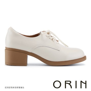 ORIN  復古英倫真皮綁帶中跟牛津鞋 米色 #25651