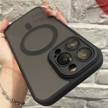 磨砂膚感黑適用蘋果14promax手機殼新款iPhone13磁吸無線充電12pro簡約純色15全包防摔11magsafe保護套男女軟
