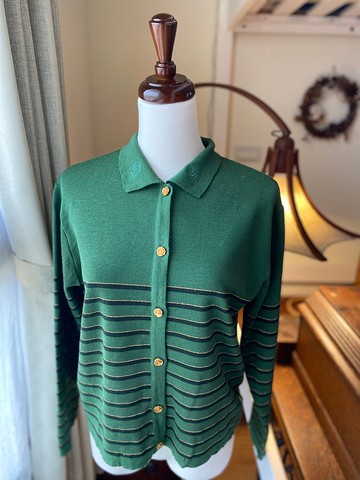 玫瑰金釦條紋古著毛衣