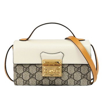 GUCCI 652683 Padlock Mini 質感印花撞色款翻蓋兩用包.駝色/黃邊