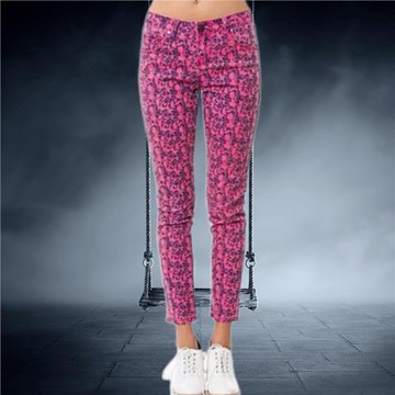 美國潮牌  外貿骷髏頭人骨教堂哥特朋克搖滾粉色鉛筆小腳褲