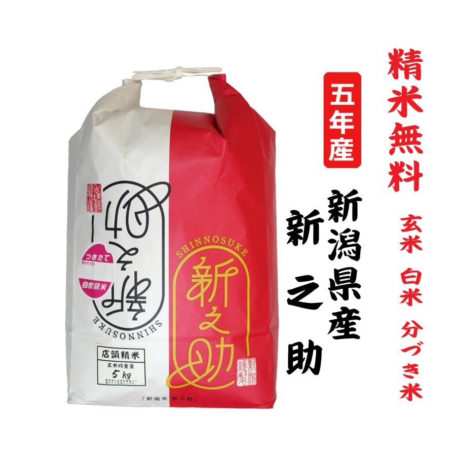 新米5年産 新之助 新潟県産 玄米5Kg 白米・７分づき・５分づき・３分づき・玄米・精米無料