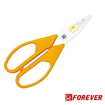 FOREVER日本製造鋒愛華銀抗菌陶瓷剪刀小花系列_白刃橘黃柄