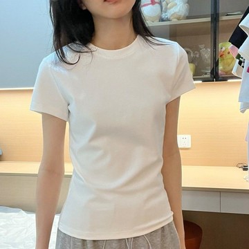 【PING'S🌞】短袖 T恤 女 夏 休閒 百搭 修身 上衣 白色 T恤 顯瘦 基礎款 打底衫 女