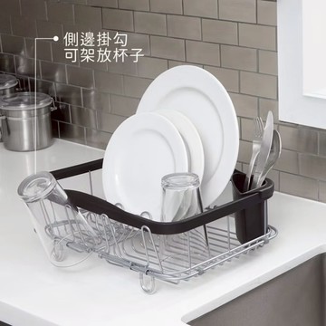umbra｜伸縮餐具碗盤瀝水架 黑銀