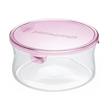 iwaki 耐熱玻璃圓型微波盒 食用/調理/保存多用途 聚碳酸酯盒蓋 加蓋微波OK 無膠條設計  粉色  1個