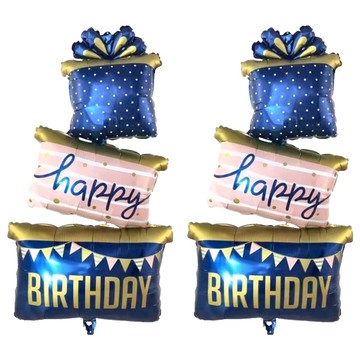 六分埔禮品 三層生日禮物盒氣球 高124cm*寬60cm  藍色  2個
