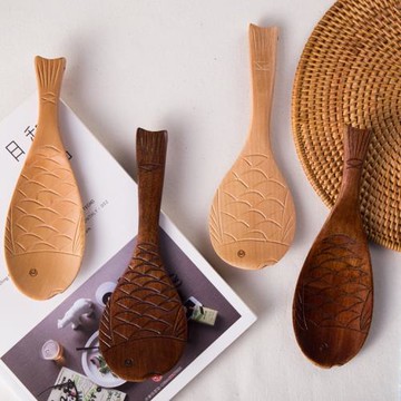zakka木制魚形電飯鍋不粘米盛飯勺子飯鏟飯勺木質打飯飯鏟子飯瓢