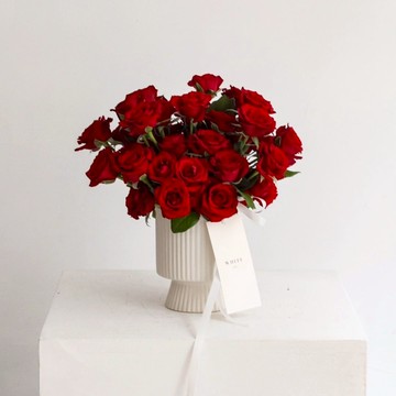 【ELLESHOP】520禮物、紀念日禮物、情人節禮物❤️ (限雙北配送) 白色花藝-紅玫瑰盆花