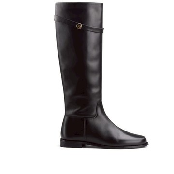 【白鳥麗子】馬靴 百搭經典一字金屬釦皮革膝下圓頭低跟長靴 店長推薦