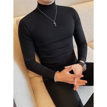 半高領長袖t恤男士2025新款秋冬季修身打底衫中領新款緊身上衣T