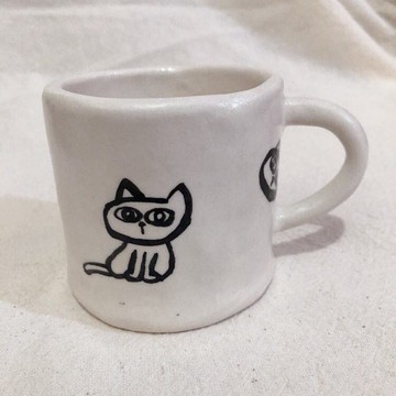 手捏手繪白瓷貓貓杯 咖啡杯