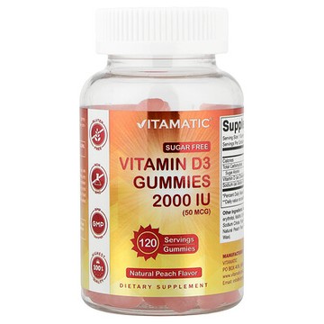 Vitamatic, 維生素 D3 軟糖，天然桃子味，2000 國際單位（50 微克），120 粒軟糖