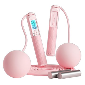 PUSH! 有線無線兩用計數負重跳繩有氧運動鋼絲繩 粉色 1個 2.8米 (長度可調節) 身高185以下自由調節  2.8米 (長度可調節)  身高185以下自由調節