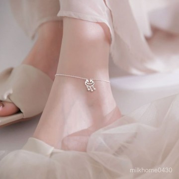 📿限時下殺📿【亮眼不掉色】s925銀長命鎖腳鏈女簡約個性小衆設計可愛清新森係時尚學生腳環潮