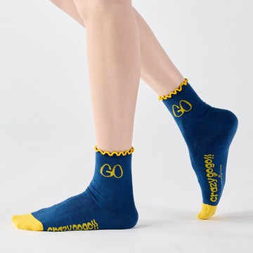 聯名Crazygogo_烤棉花糖 中筒襪 - 藍(F)
