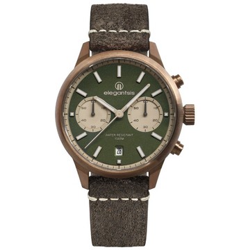 elegantsis 傑本尼氏 ELJT58QS-6G02LC 復古風格碼錶計時腕錶/綠面 42mm｜樂天領券現折★全館特惠中★指定刷卡回饋10%