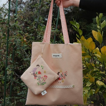 植物染刺繡手工tote布袋 單肩包