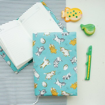 Lovely日本布【柴犬睡雙面布書衣、蒂芬綠】日誌手帳A5一期一會