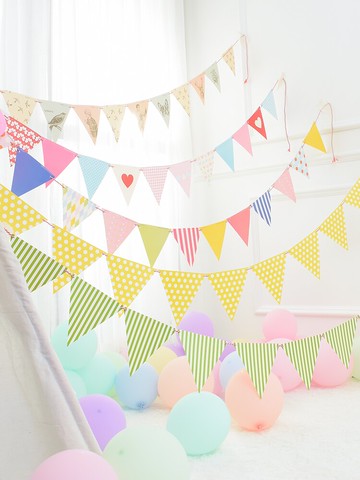 韓版波點愛心紙拉旗寶寶周歲生日節慶婚慶三角旗奶茶店鋪鋪裝飾品