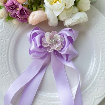 立體緞面三層蝴蝶結兒童女孩髮飾頭飾髮夾-粉紫色