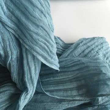 亞麻肌理褶皺藍色禪舞圍巾度母紗絲巾春秋棉麻氣質旅行披肩紗巾女