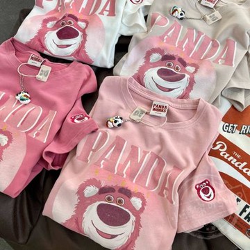 胖mm特大碼300斤草莓熊磨毛短袖T恤女春夏新款寬松純棉半袖上衣潮