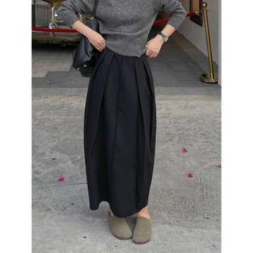 黑色設計感抽褶花苞裙女2026秋季新款氣質百搭高腰遮胯顯瘦A字裙