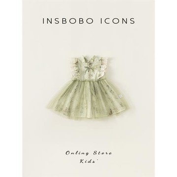 INSbobo女童中式連衣裙新款國風飛袖網紗裙兒童夏裝漢服裙公主裙