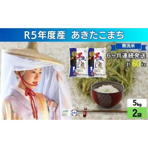 ふるさと納税 秋田県 男鹿市 定期便 無洗米 令和5年産 あきたこまち 10kg 5kg×2袋 6ヶ月連続発送（合計 60kg） 秋田食糧卸販売