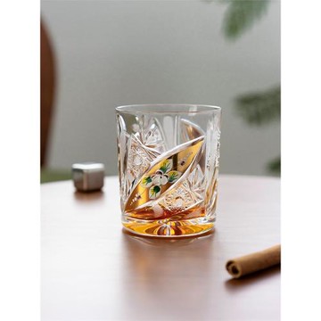 BOHEMIA捷克進口水晶玻璃杯手工刻花琺瑯花威士忌杯酒杯高端送禮