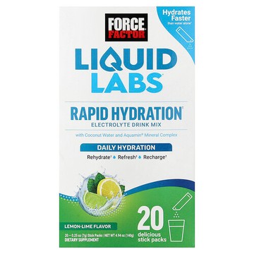 Force Factor, Liquid Labs™，快速補水電解質混合飲品，檸檬酸橙味，20 條，每條 0.25 盎司（7 克）