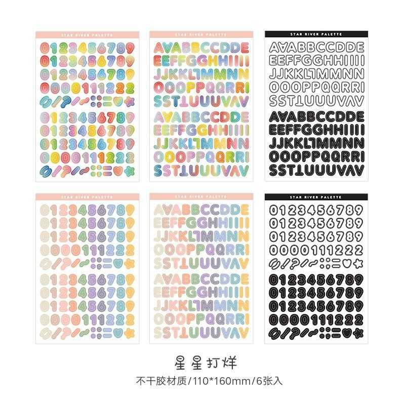 アルファベット 文字 数字 ステッカー 6個 芸術的な手工芸品 グリーティングカード スクラップブック 粘着ラベル 詰め合わせ