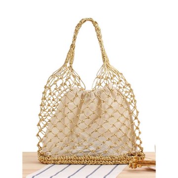 店長推薦新款ins風純色金銀線編織包時尚森系海邊度假沙灘女士包