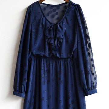 【蛋植物古著】深海氣泡緹花紗質長袖古著洋裝