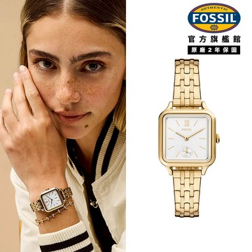 【FOSSIL 官方旗艦館】Colleen 爵士女伶復古女錶 金色不鏽鋼鍊帶 28MM BQW3832