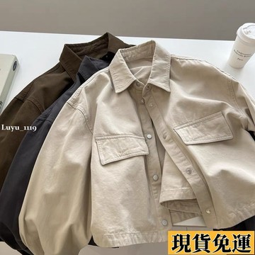 🌸限時下殺🌸韓版bf中性風翻領工裝外套女寬松短款百搭夾克上衣2024秋冬新款潮