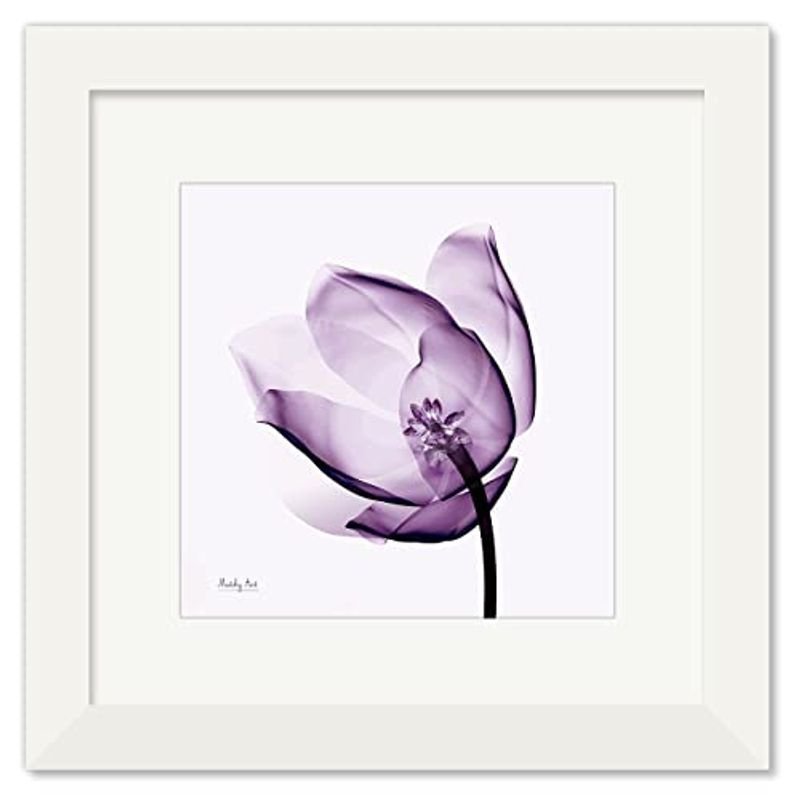 絵画 紫色のチューリップ インテリア 絵 花 アートパネル 額入り ホワイト