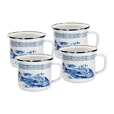 Golden Rabbit Enamelware Fish Camp Pattern Set of 4-24oz Grande Mugs