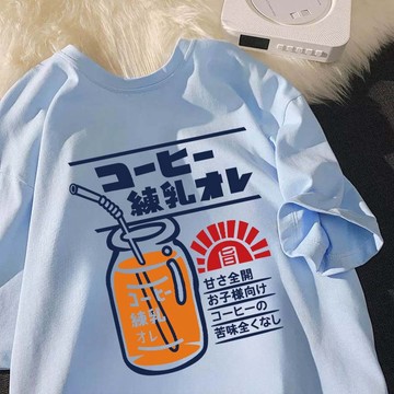 復古飲品 重磅純棉t恤 短袖T恤 oversize 短袖 寬鬆上衣 ing風 顯瘦穿搭 夏季短袖 休閒百搭 t恤女